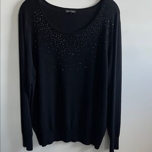 George Women’s Black Long Sleeve Sweater Top with Sparkling Accents Size XL